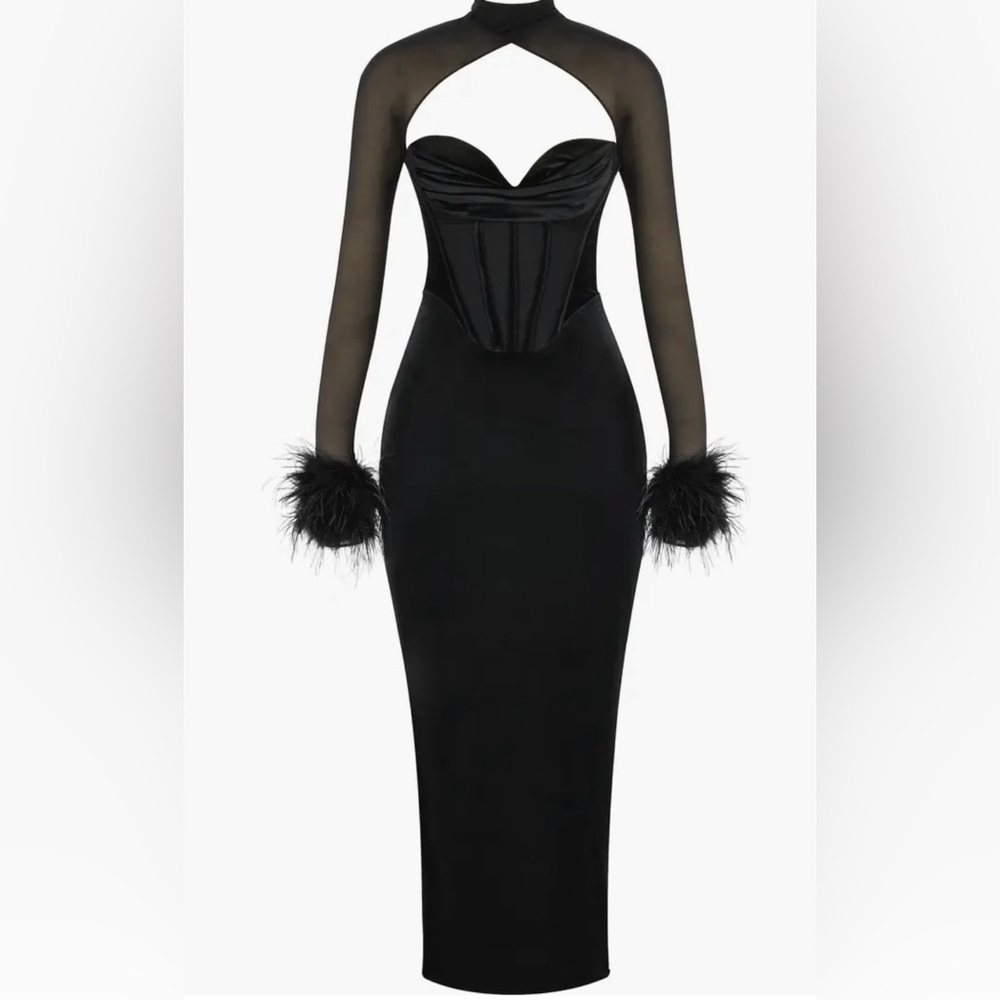 House of CB Black Sheath Dress with Bishop Sleeves